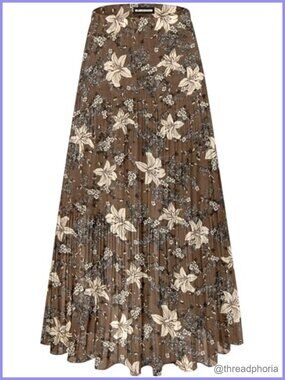 Womens Chiffon Flowy Maxi Skirt High Waist Pleated Boho A-Line Long Skirt